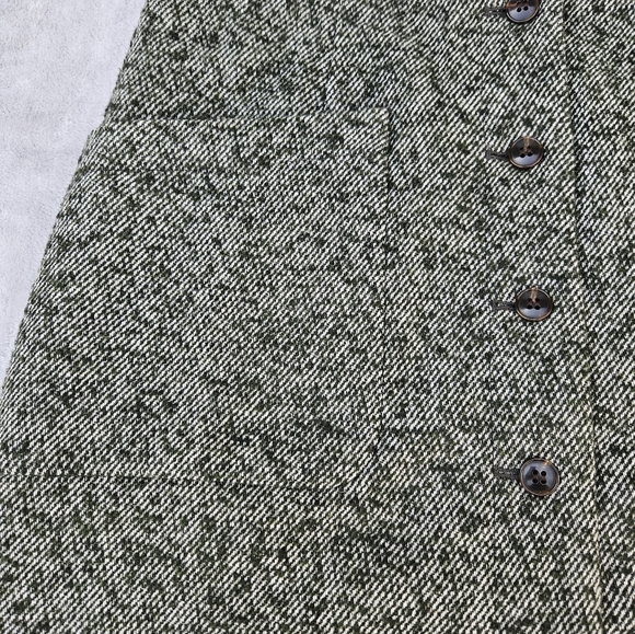Madewell Green Herringbone Tweed Button Front Wool Blend Lined Mini Skirt Size 8 - Picture 4 of 16